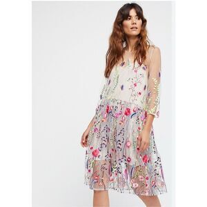 FREE PEOPLE Sheer Embroidered Dress M